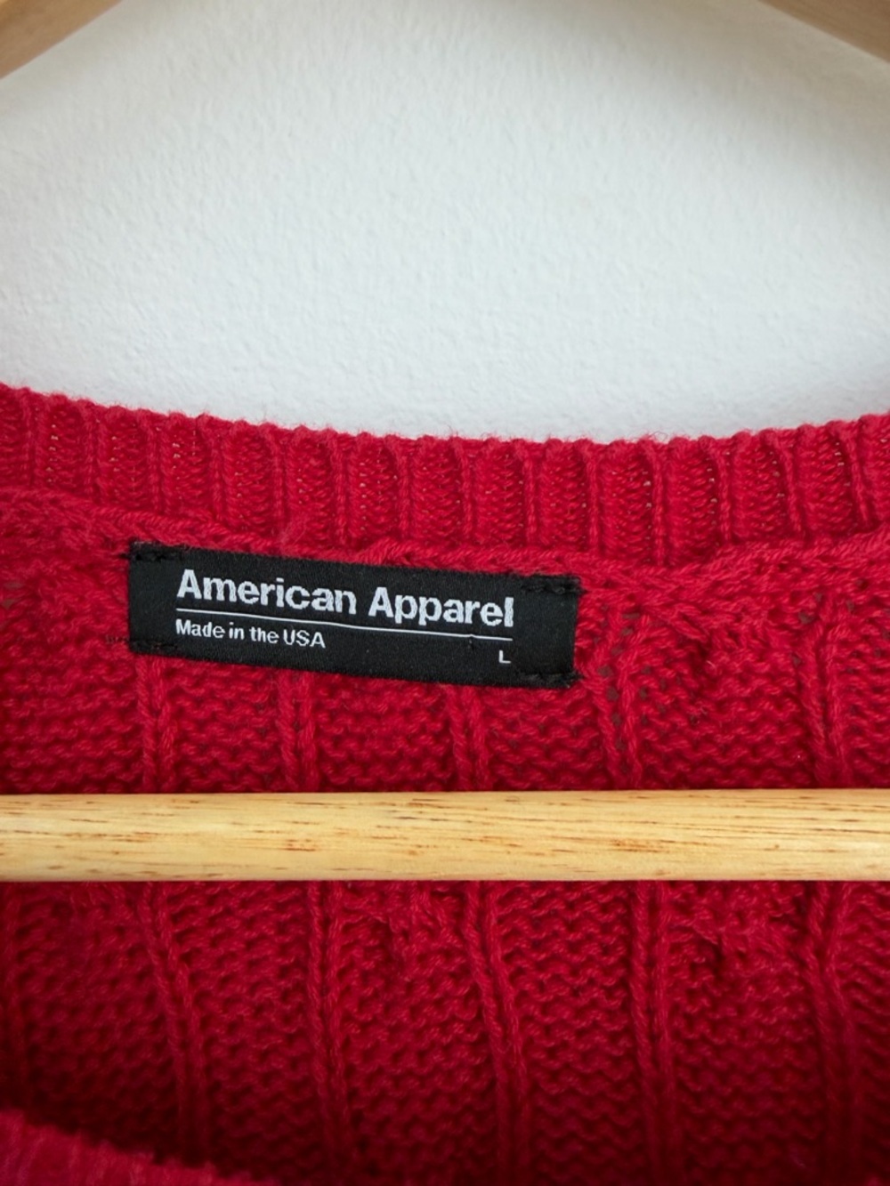 American Apparel - Y2K Preppy Cable Knit Cotton Sweater - Made in USA - Size L - Picture 5 of 8